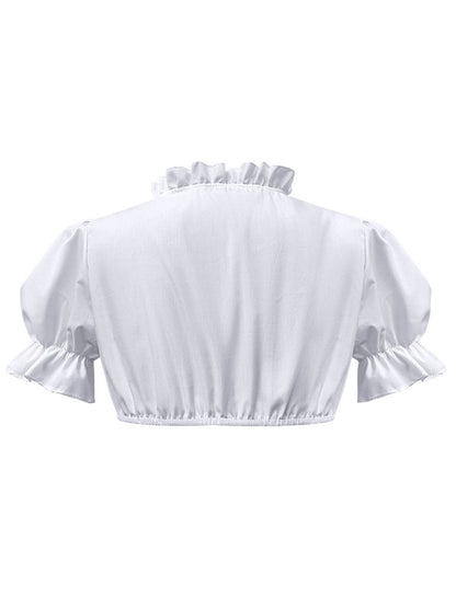 Weiß 1950er Solide Oktoberfest Herzförmiger Hals Puffärmel Crop Top
