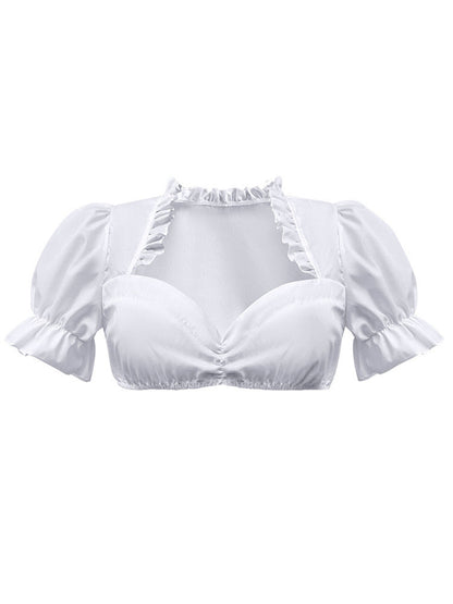 Weiß 1950er Solide Oktoberfest Herzförmiger Hals Puffärmel Crop Top