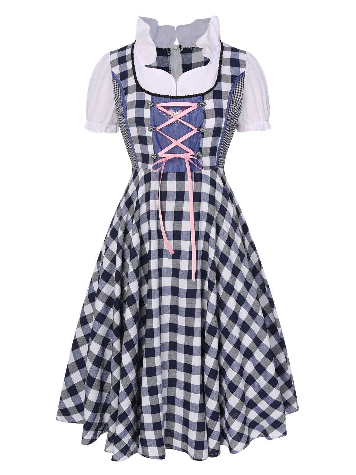 Trachten Oktoberfest Dirndl Spitzen Plaid Dirndl Kleid