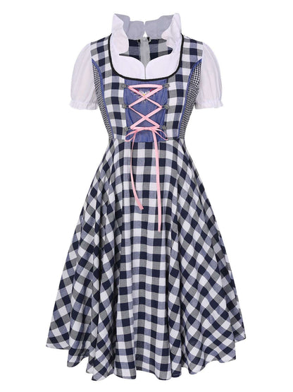Trachten Oktoberfest Dirndl Spitzen Plaid Dirndl Kleid