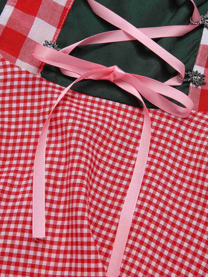 Trachten Oktoberfest Dirndl Spitzen Plaid Dirndl Kleid