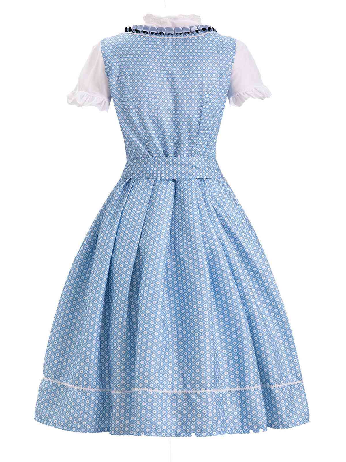 Blau 1950er Oktoberfest Dirndl Spitze Patchwork Kleid Set