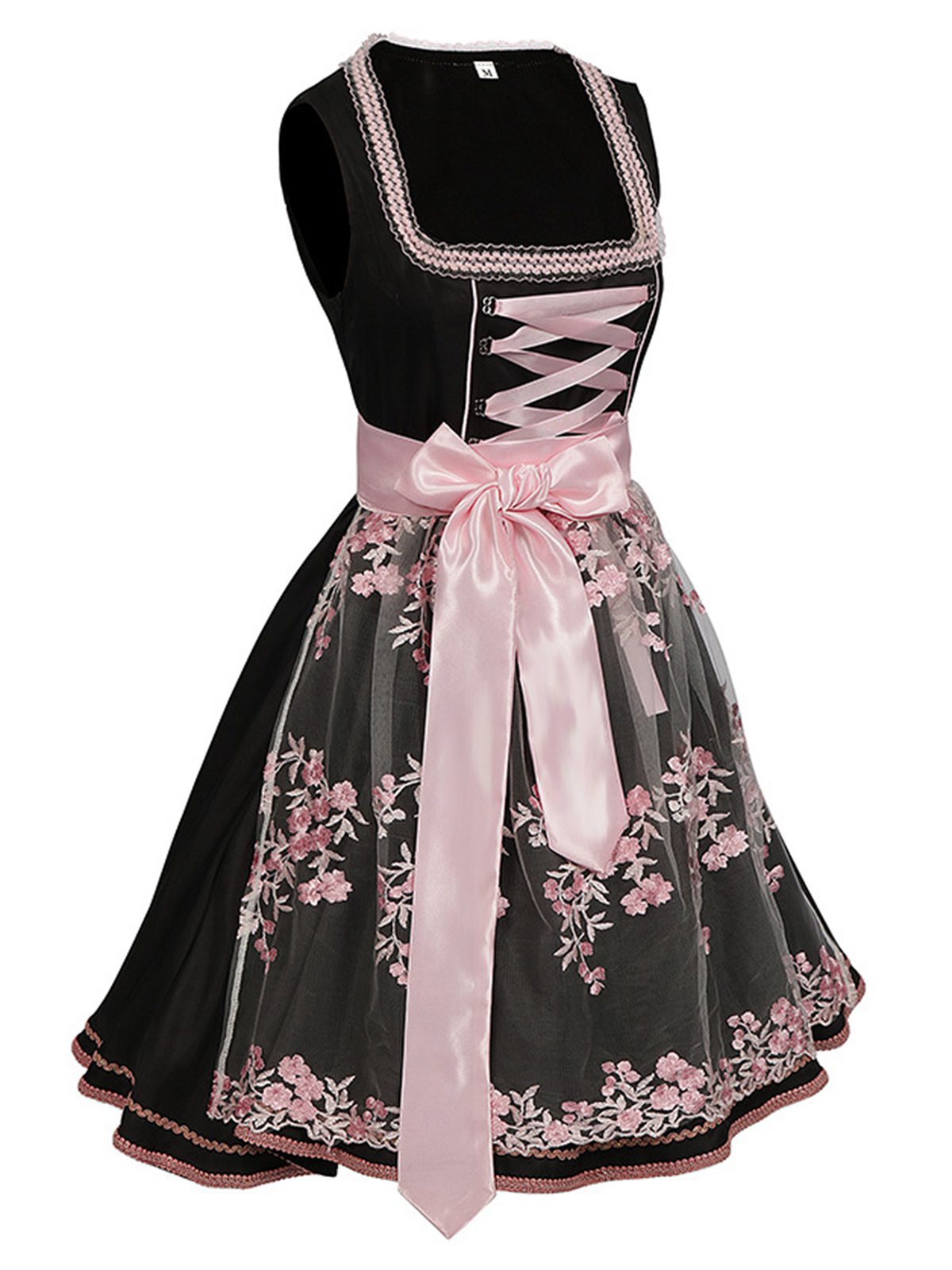 2PCS Schwarz 1950er Oktoberfest Dirndl Kleid & Bestickte Schürze