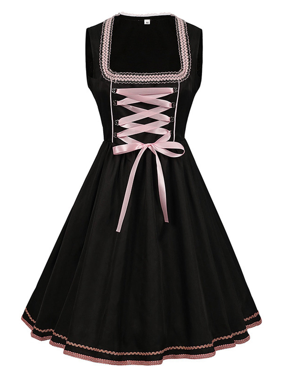 2PCS Schwarz 1950er Oktoberfest Dirndl Kleid & Bestickte Schürze