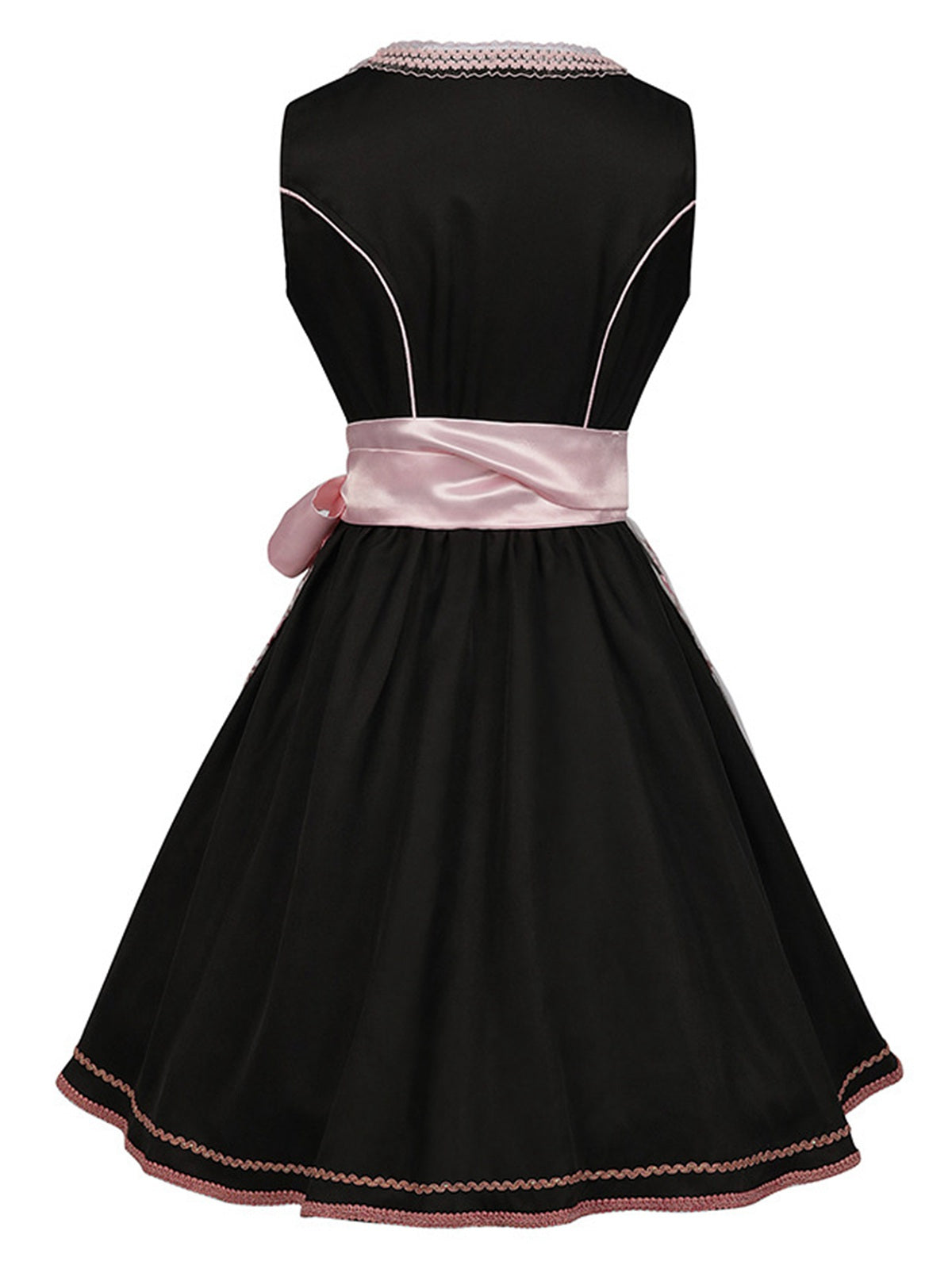 2PCS Schwarz 1950er Oktoberfest Dirndl Kleid & Bestickte Schürze