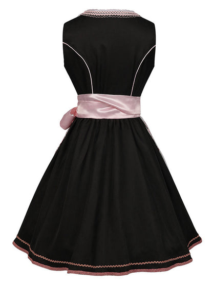 2PCS Schwarz 1950er Oktoberfest Dirndl Kleid & Bestickte Schürze