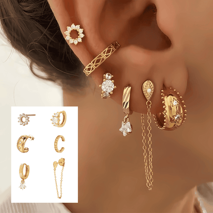 18K GOLDEN HOOP- UND HÄNGENDE OHRRINGESET