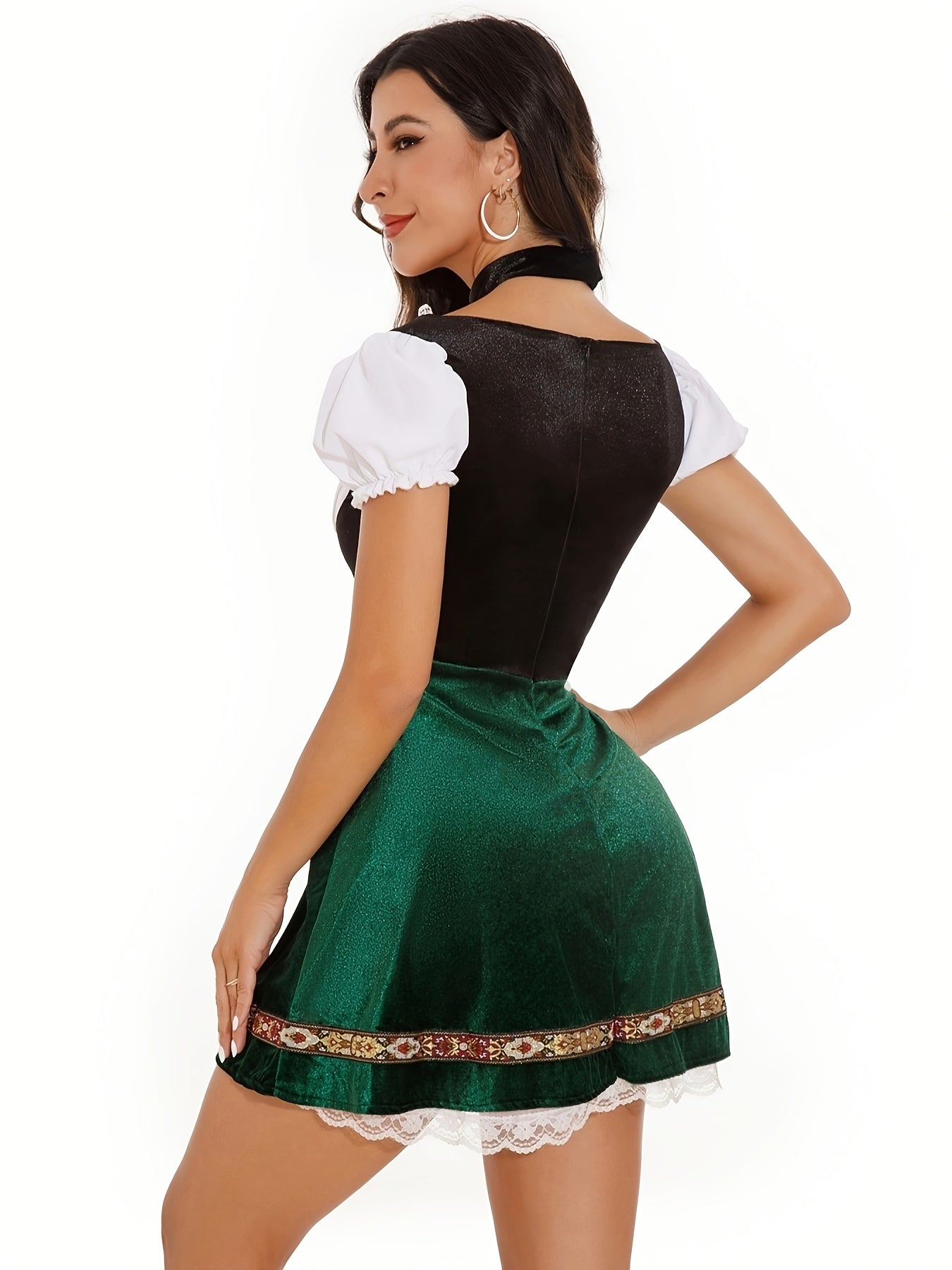 Oktoberfest Dirndl Kleid – Traditionell mit Schürze (Rot & Grün)