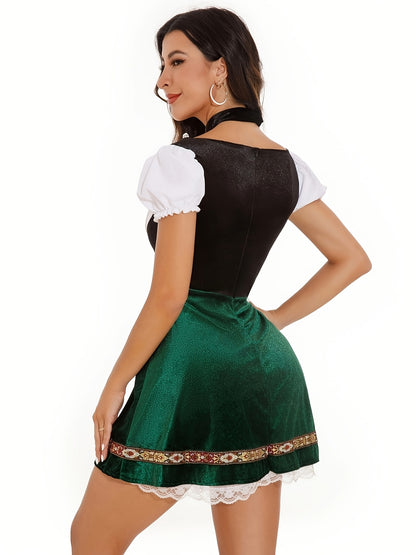 Oktoberfest Dirndl Kleid – Traditionell mit Schürze (Rot & Grün)