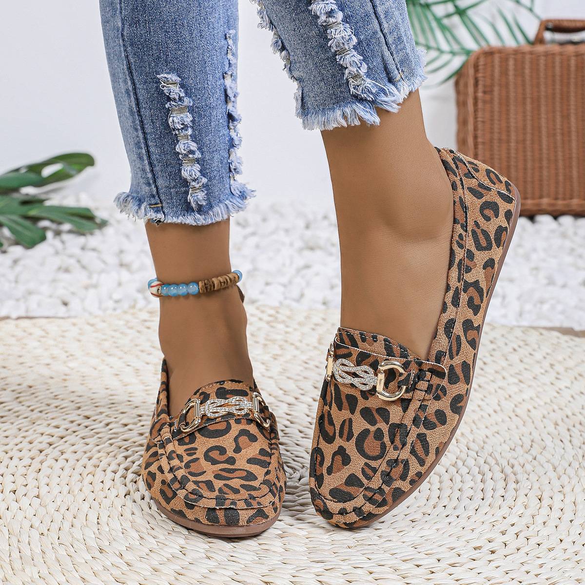 Jade - Leder-Mokassins mit Leopardenmuster