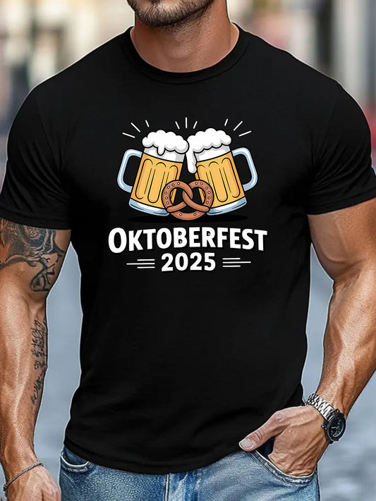 Oktoberfest 2025 T-Shirt – Bier & Brezel Design (Schwarz & Weiß)