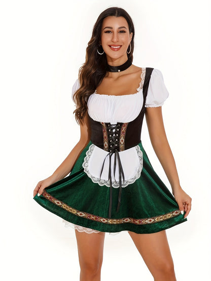 Oktoberfest Dirndl Kleid – Traditionell mit Schürze (Rot & Grün)