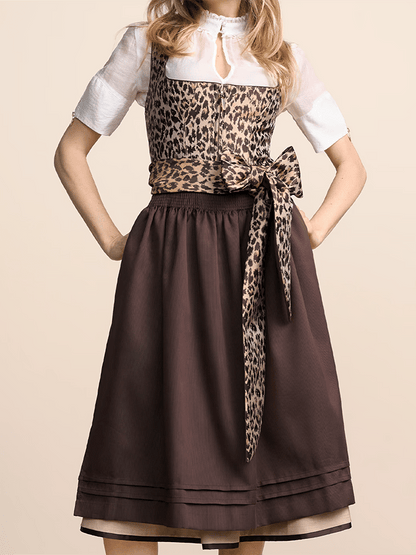 Einfarbiges, knielanges Damenkleid mit Leopardenmuster und Schleife (ohne Oberteil)