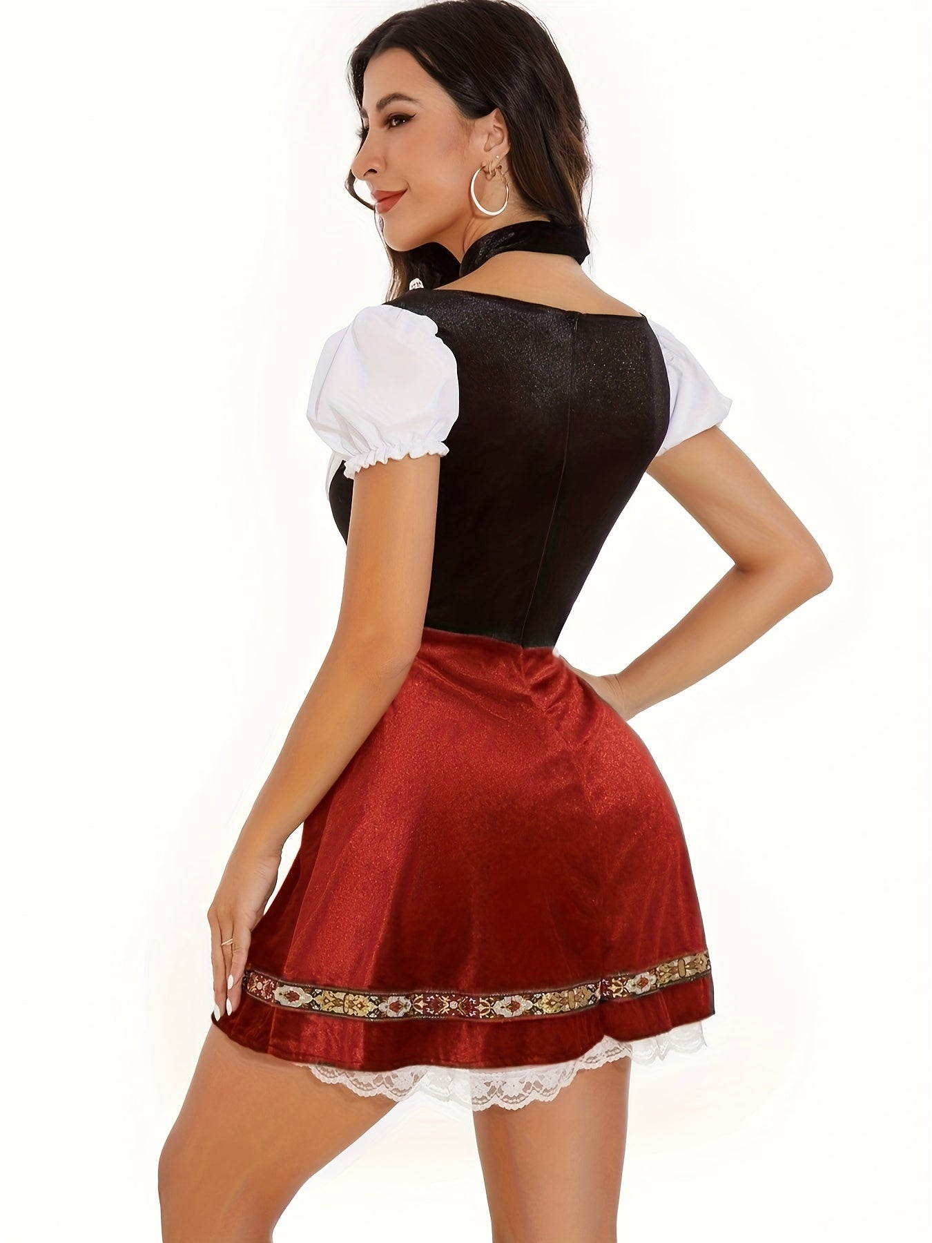 Oktoberfest Dirndl Kleid – Traditionell mit Schürze (Rot & Grün)