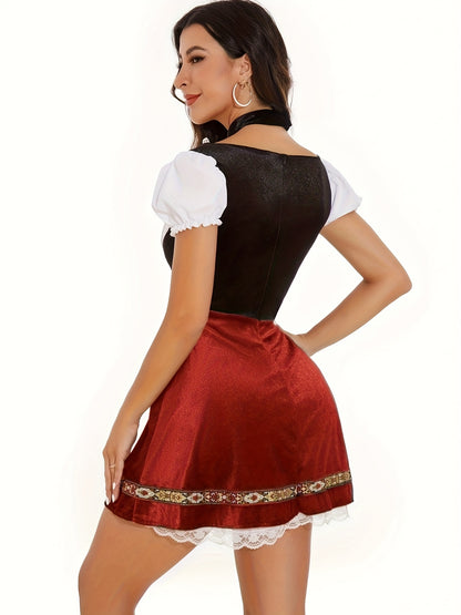 Oktoberfest Dirndl Kleid – Traditionell mit Schürze (Rot & Grün)