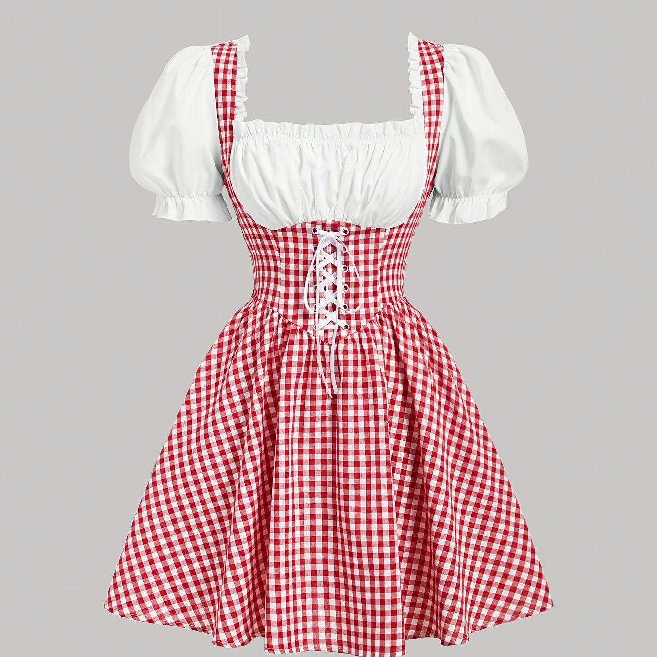 Oktoberfest Dirndl-Kleid – Kariert in Blau oder Rot