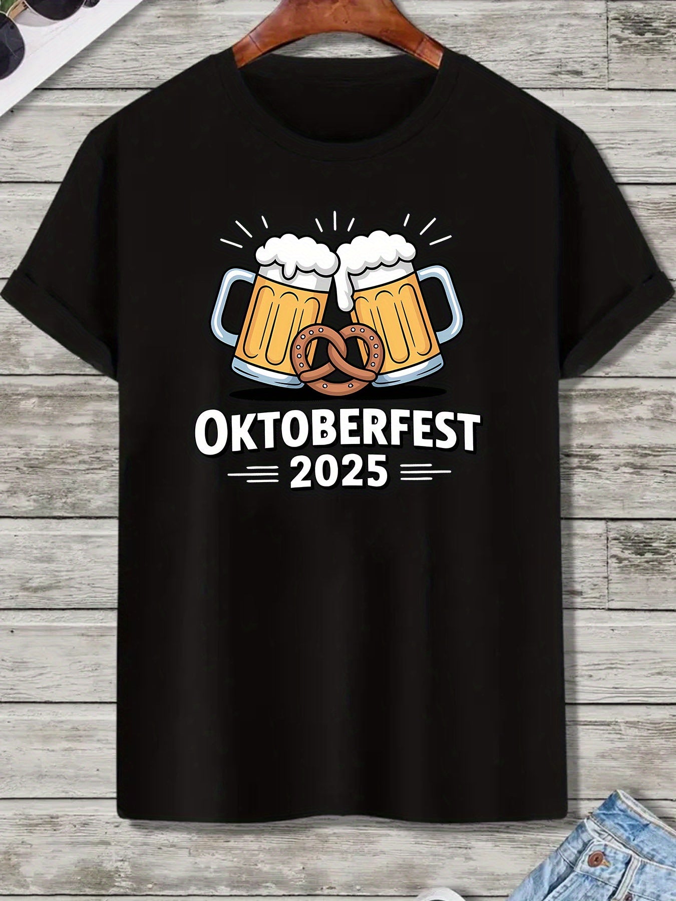 Oktoberfest 2025 T-Shirt – Bier & Brezel Design (Schwarz & Weiß)