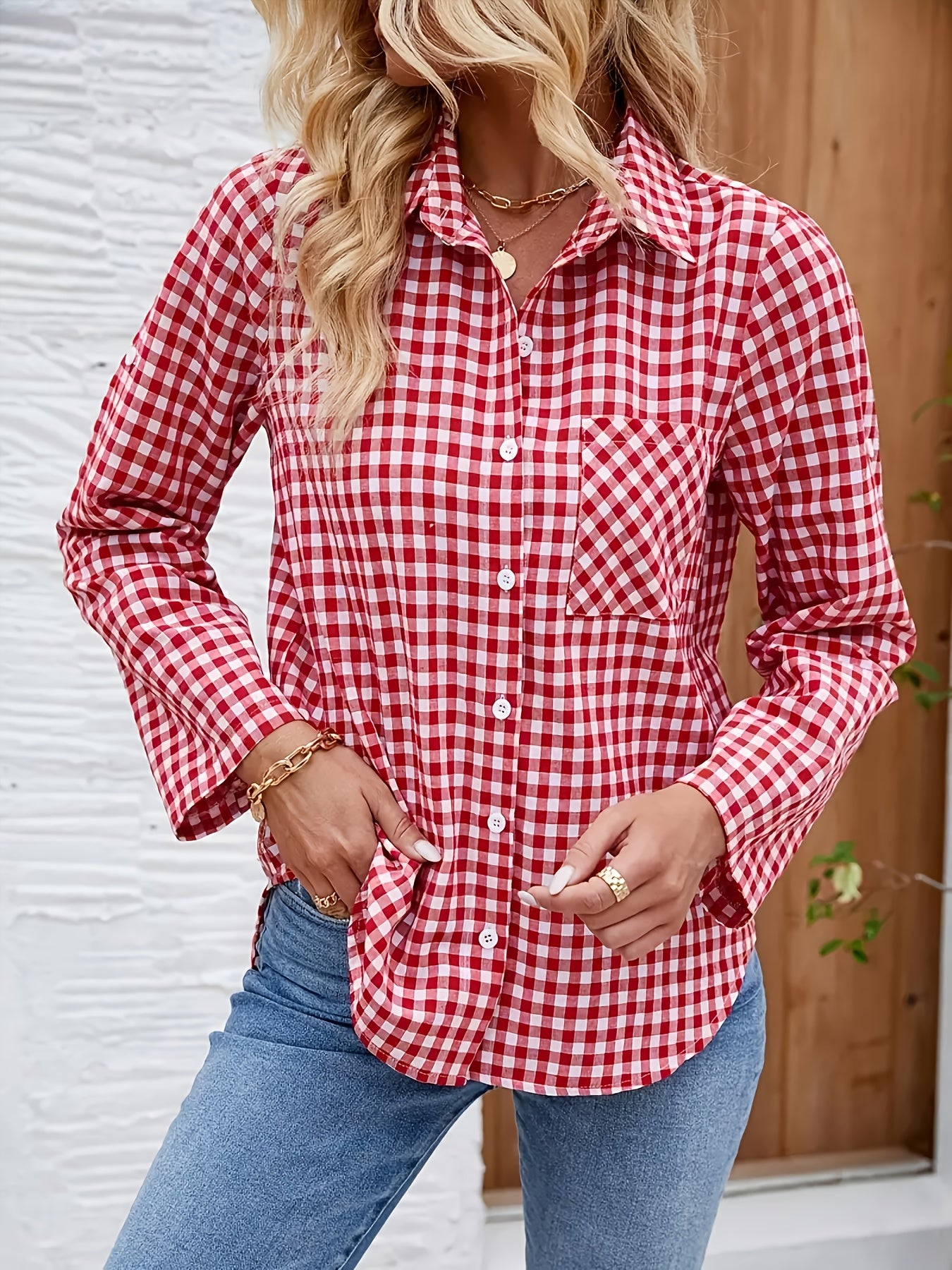 Oktoberfest Damenbluse – Rot Weiß Kariert