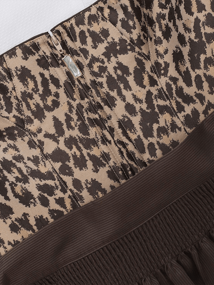 Einfarbiges, knielanges Damenkleid mit Leopardenmuster und Schleife (ohne Oberteil)