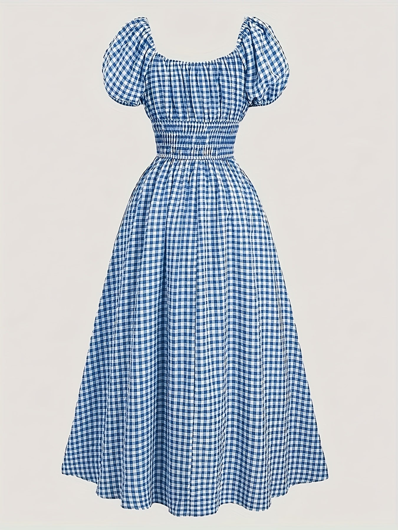 Oktoberfest Maxi Kleid – Kariert in Blau & Rot