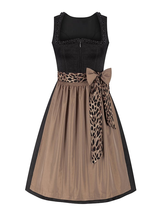Einfarbiges, knielanges Damenkleid mit Leopardenmuster und Schleife (ohne Oberteil)