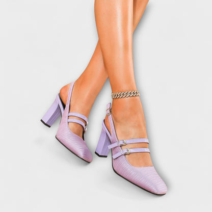 Olivia - Satin-Slingback-Heels in Uni-Farbe mit zwei Riemen