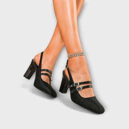 Olivia - Satin-Slingback-Heels in Uni-Farbe mit zwei Riemen