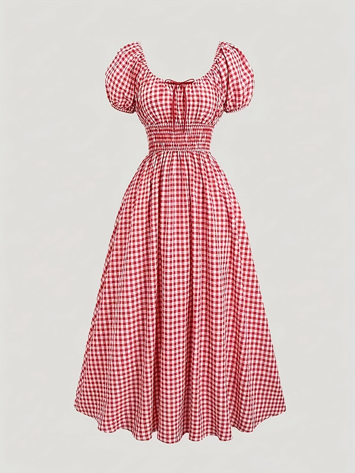 Oktoberfest Maxi Kleid – Kariert in Blau & Rot