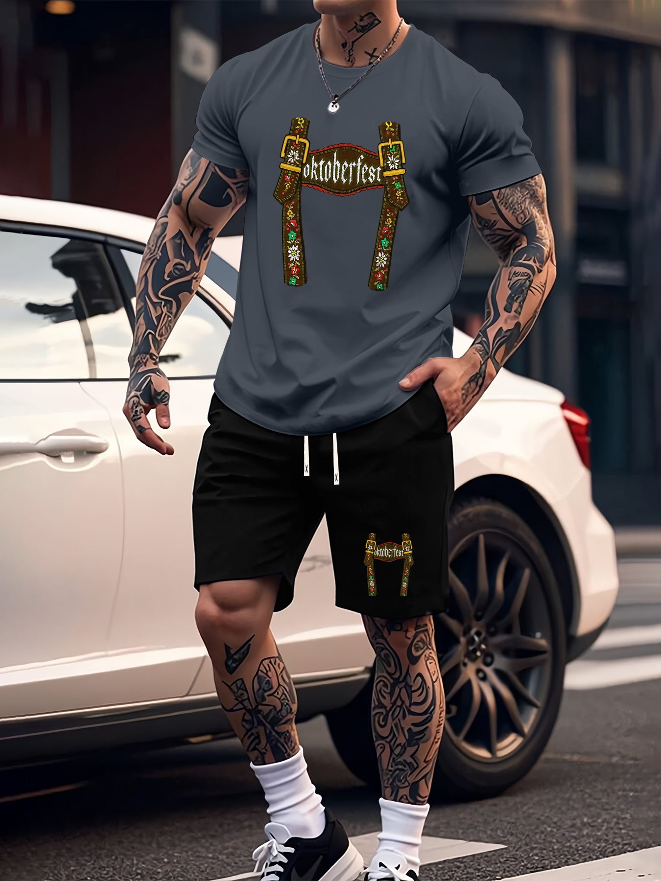 Munich Bierfestival Print Zomer Herenmode 2-delig Set, Casual Ronde Hals T-Shirt en Comfortabele Ademende Shorts Outfit