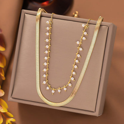 Luxe Snake Choker & Perlen Schmuckset